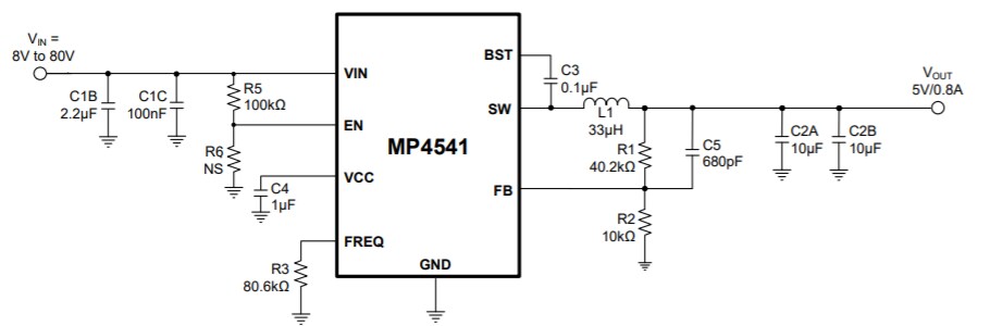 Application Circuit Diagram - Monolithic Power Systems (MPS) MP4541 Step-Down Converter